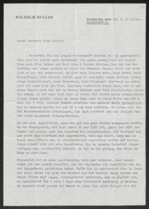 Brief von Wilhelm Buller an Margarete Hauptmann