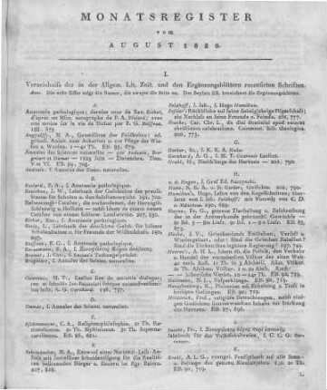 Monatsregister vom August 1826