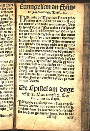 De Epistel am dage Sünte Laurentij 2. Corinth. am ix. Capit. [Euangelion am dage Sünte Laurentij. Joh. xij.]