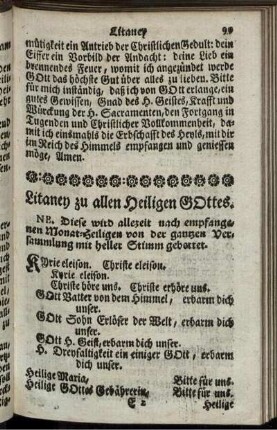 Litaney zu allen Heiligen Gottes.