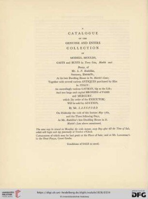 Sale catalogue of Roubiliac's collection
