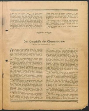Die Kriegshilfe der Oberrealschule