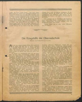 Die Kriegshilfe der Oberrealschule