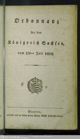 Ordonnanz für das Königreich Sachsen vom 19. Juli 1828