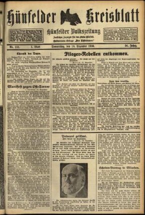 Erste Ausgabe vom Donnerstag, den 18. Dezember 1930.