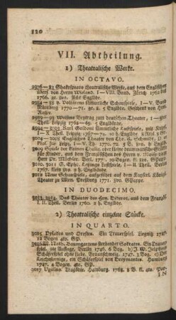 VII. Abtheilung. Theatralische Werke.