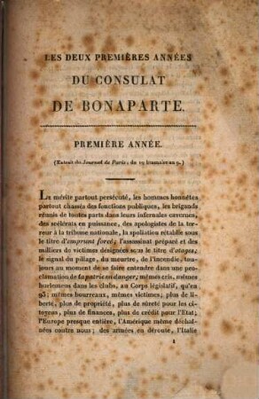 Les deux premières années du consulat de Bonaparte