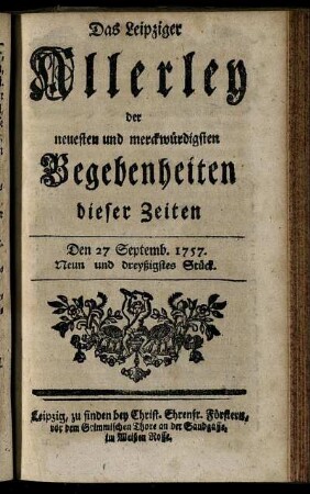 Den 27 Septemb. 1757. Neun und dreyßigstes Stück.