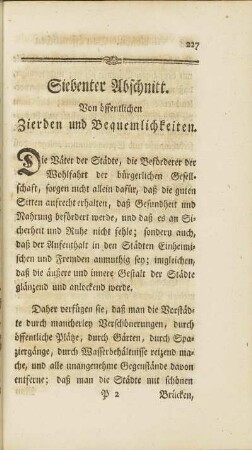 Siebenter Abschnitt. Von öffentlichen Zierden und Bequemlichkeiten.