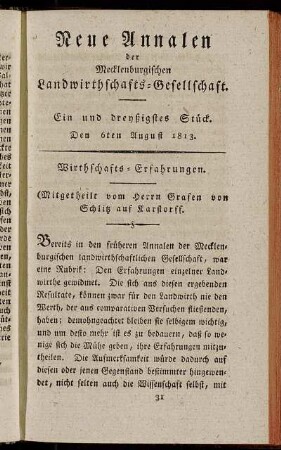 Ein und dreyßigstes Stück. Den 6ten August 1813.