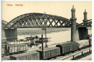 Riesa. Elbbrücke m. Dampfer Bodenbach und Güterwagen