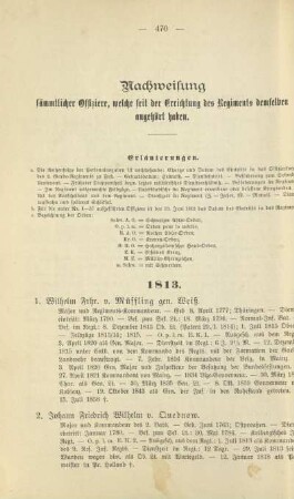 [XIII.] Nachweisung sämmtlicher Offiziere, welche seit der Errichtung des Regiments demselben angehört haben
