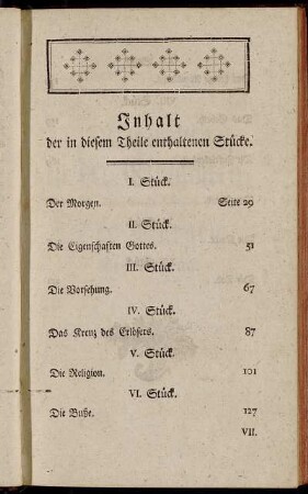 Inhalt der in diesem Theile enthaltenen Stücke