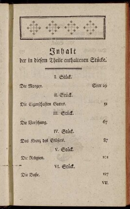 Inhalt der in diesem Theile enthaltenen Stücke