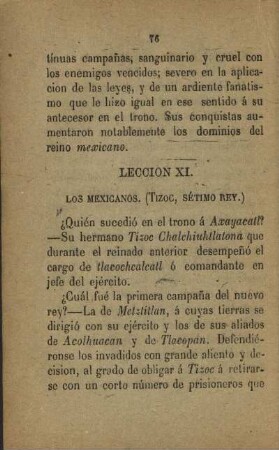 Leccion XI. Los Mexicanos (Tizoc, setimo rey.)