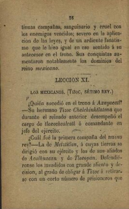 Leccion XI. Los Mexicanos (Tizoc, setimo rey.)