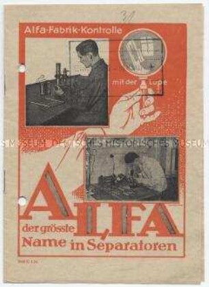 Alfa, der größte Name in Separatoren. Alfa-Fabrik-Kontrolle mit der Lupe