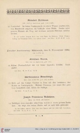 Zweiter Auctionstag: Mittwoch, den 6. November 1889 (Nr. 91 - 181)