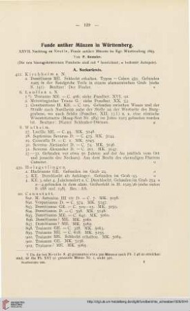 Neue Folge 3: Funde antiker Münzen in Württemberg : XXVII. Nachtrag zu Nestle, Funde antiker Münzen im Kgr. Württemberg 1893