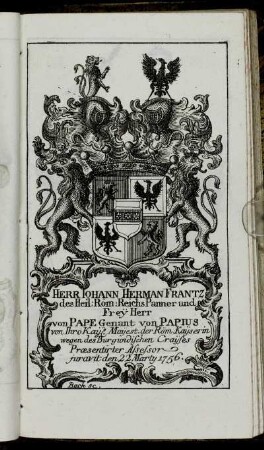 Herr Iohann Herman Frantz[...] - Herr Iohann Sebastian FreÿHerr von Zirlerberg.