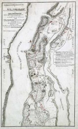 WHK 29 Nordamerikanische Kriege von 1775-1782: Topographische Karte des nördlichen Teils von New York Island, mit einem Plan von Fort Washington, nun Fort Knyphausen, mit den Stellungen der amerikanischen Truppen nach dem Angriff der Hessen unter Gen. Knyphausen am 16. Nov. 1776