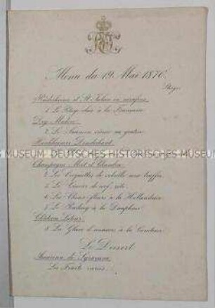 Speisekarte vom 19. Mai 1870 (französisch)