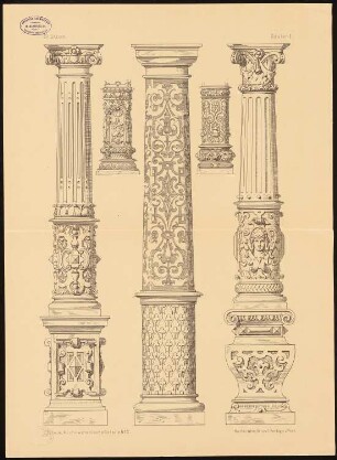 Stützen: Ansichten (aus: Architektonische Details. Eine Sammlung von Stützen, Gesimsen, Konsolen u. ä. Bildungen. H.2)