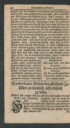 Sonderbahre Gebete bey allerhand Zufällen heilsamlich ...