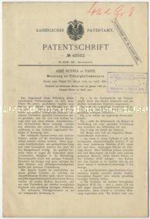 Patentschrift einer Neuerung an Flüssigkeitsmessern, Patent-Nr. 40502
