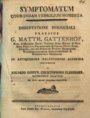 Symptomatum Quorundam Febrilium Momenta