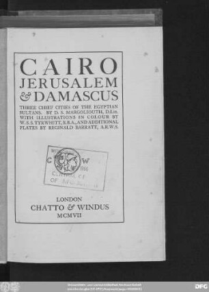 Cairo, Jerusalem, Damascus : 3 chief cities of the Egyptian Sultans