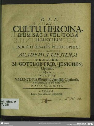 De Cultu Heroinarum Sago Vel Toga Illustrium