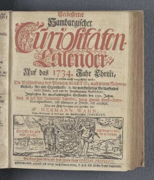 1734: Verbesserter hamburgischer Curiositäten-Calender