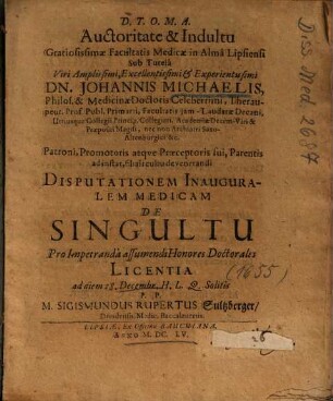 Disputationem Inauguralem Medicam De Singultu