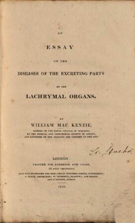 An essay on the diseases of the excreting parts of the lachrymal organs