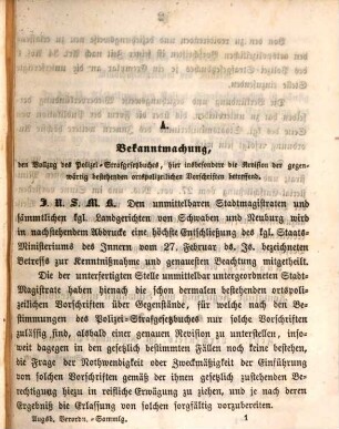 Sammlung der auf Grund des Polizei-Strafgesetzbuches erlassenen Verordnungen u. oberpolizeilichen Vorschriften für das Königreich Bayern und der ortspolizeilichen Vorschriften für die kgl. Kreishauptstadt Augsburg, 1.. Den Zeitraum vom 4. März 1862 bis März 1864 umfassend
