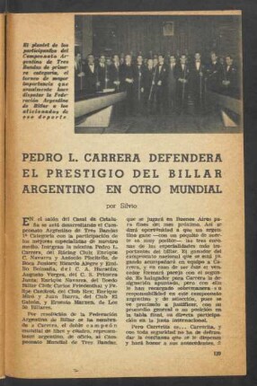 Pedro L. Carrera defenderá el prestigio del billar argentino en otro mundial