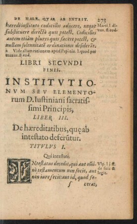 Institutionum Seu Elementorum D. Iustiniani sacratissimi Principis, Liber III.