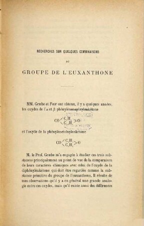 Recherches sur quelques combinaisons du groupe de l'euxanthone : extrait de la dissertation présentée a la Faculté des sciences de l'Université de Genève