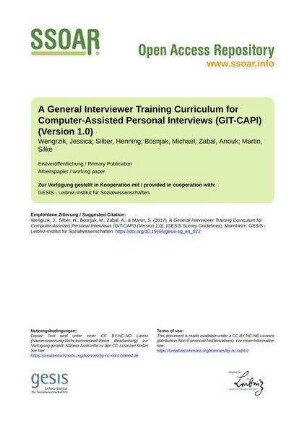 A General Interviewer Training Curriculum for Computer-Assisted Personal Interviews (GIT-CAPI) (Version 1.0)
