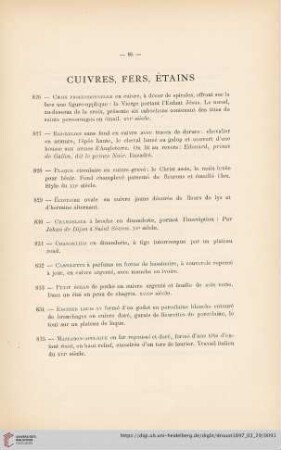 Cuivres, Fers, Étains (Nr. 826 - 842)