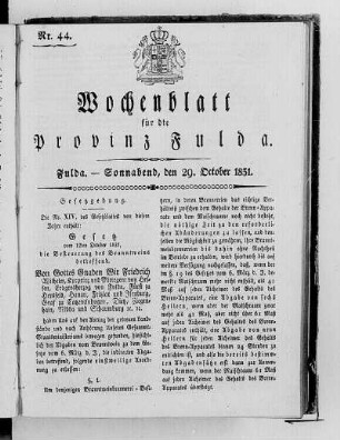Nr. 44, Ausgabe vom 29. Oktober 1831