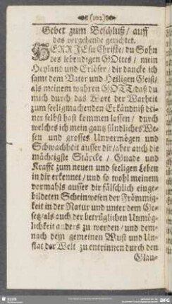 Gebet zum Beschluß, auff das vorgehende gerichtet
