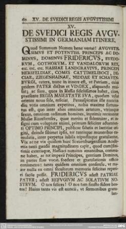 XV. De Suedici Regis Augustissimi in Germaniam itinere