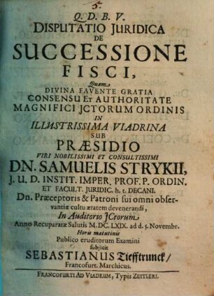 Disputatio juridica de successione fisci