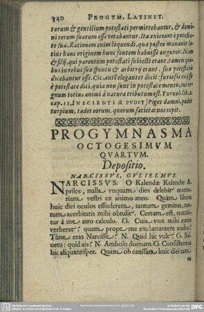 Progymnasma Octogesimum Quartum. Depositio