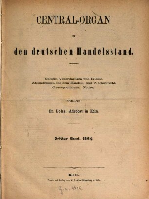 Central-Organ für den deutschen Handelsstand. 3. 1864