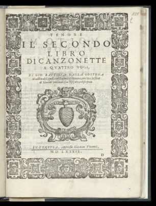 Giovanni Battista dalla Gostena: Il secondo libro di canzonette a quattro voci ... Tenore