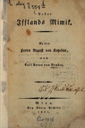 Ueber Ifflands Mimik : An den Herrn August von Kotzebue