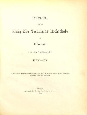 Bericht : über d. Studienjahr .... 1888/89